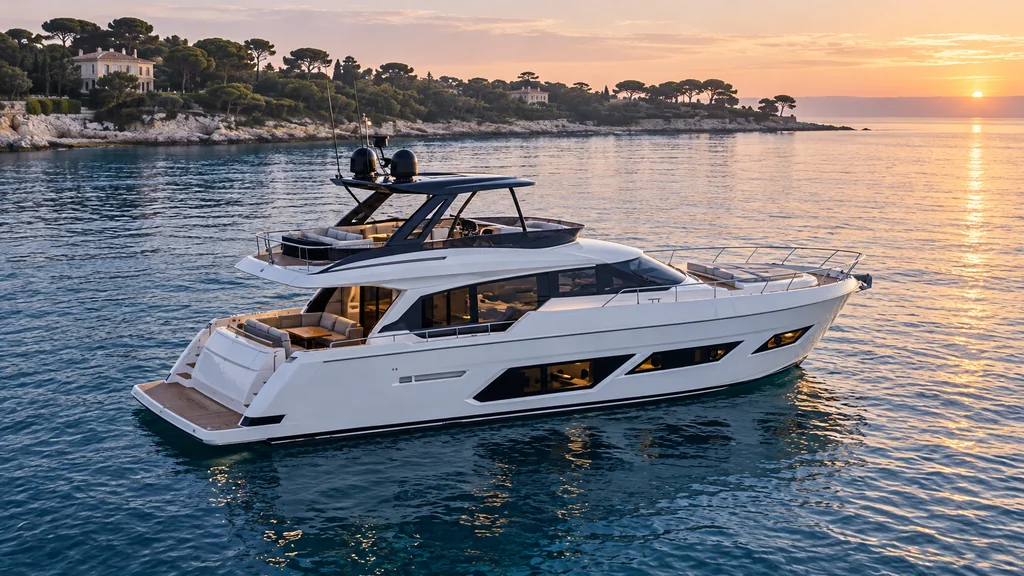Ferretti 720 au large du cap d’Antibes, du modèle