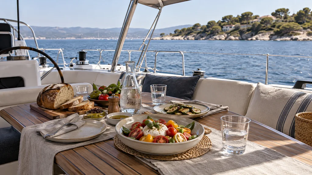 Déjeuner provençal sur une table de yacht