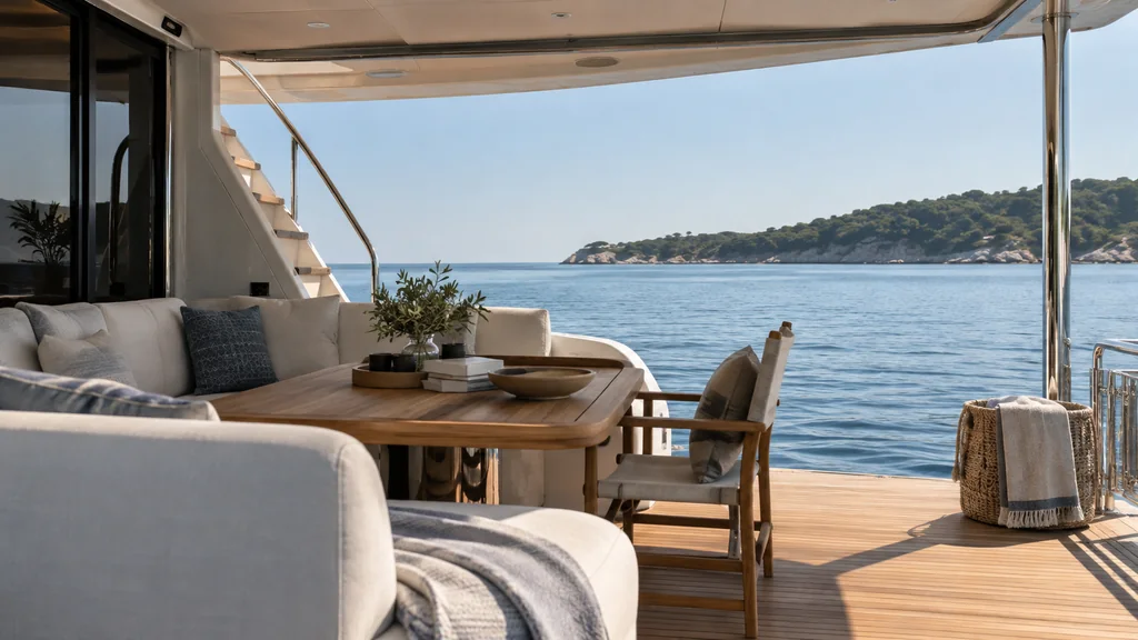 Salon extérieur abrité avec vue sur la mer