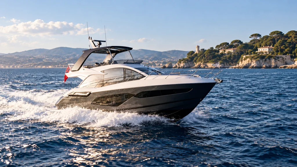 Sunseeker Manhattan 56 model study for Antibes charter planning